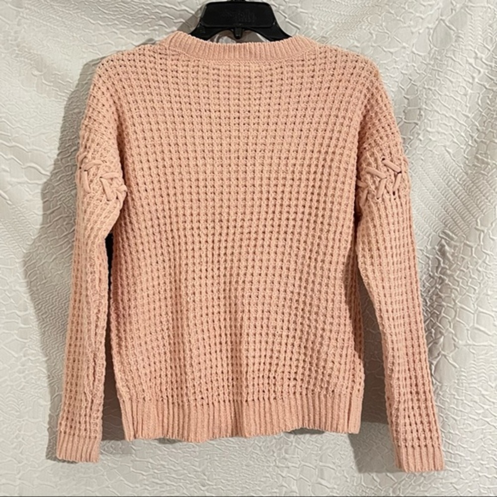 NWT! pink Crochet Knit Pullover Scoop Neck Long Sleeve Sweater Shirt - Picture 6 of 6